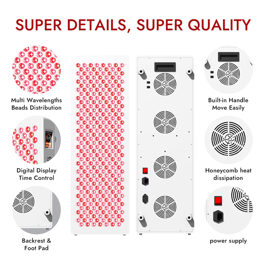 1500W Red Light Therapy Panel with Rolling Wheels Stand  - 6 X Wavelengths - Commercial