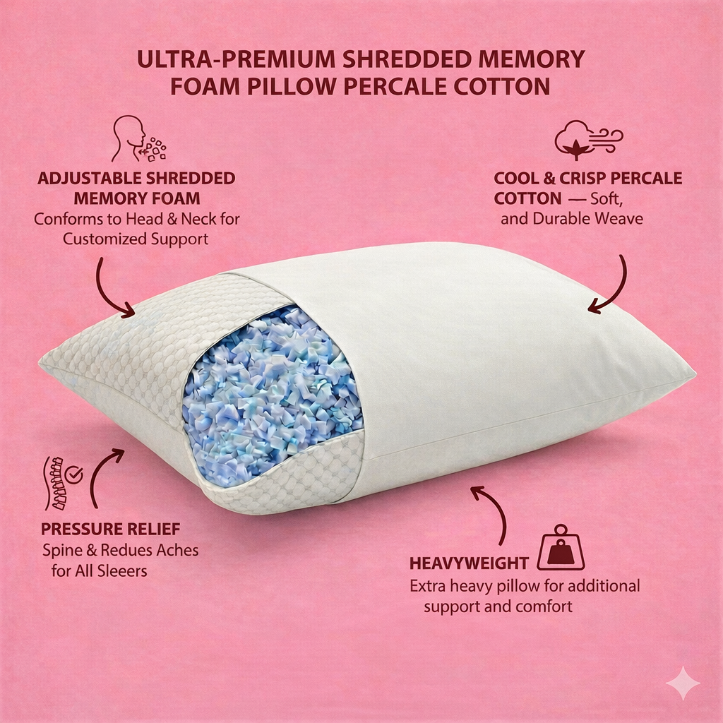 Hotel Collection - Heavyweight Shredded Memory Foam Pillow, Percale Cotton - 200TC