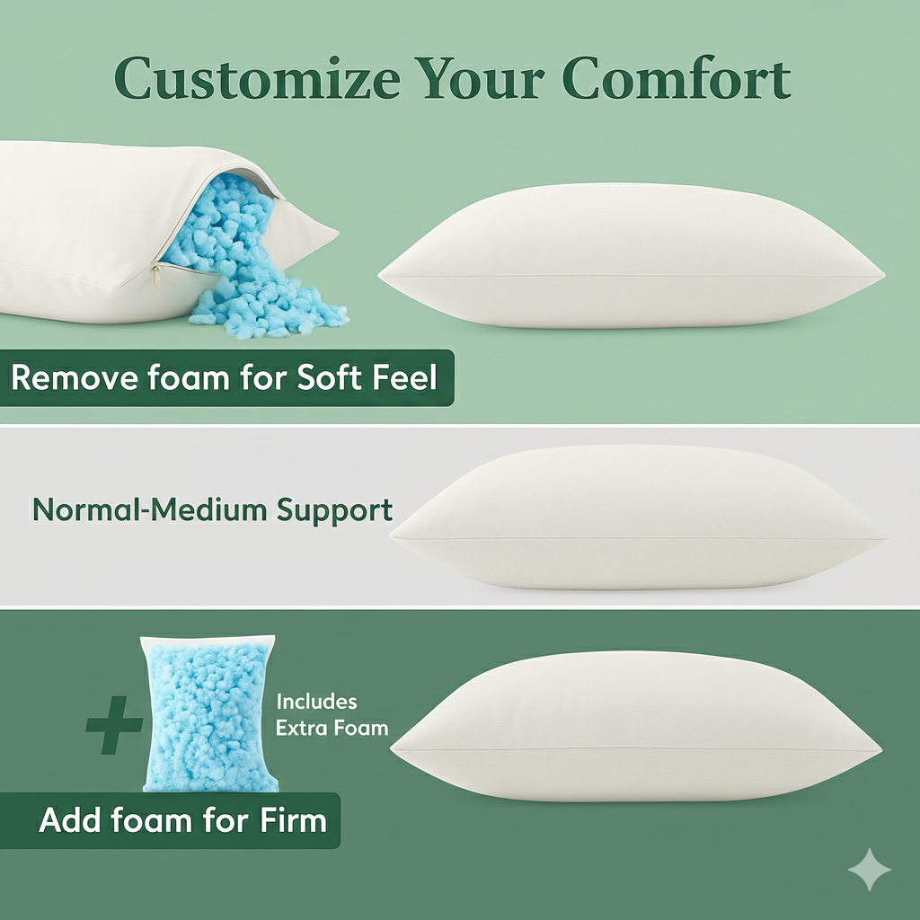 Premium Shredded Memory Foam Pillow - Percale cotton - Large