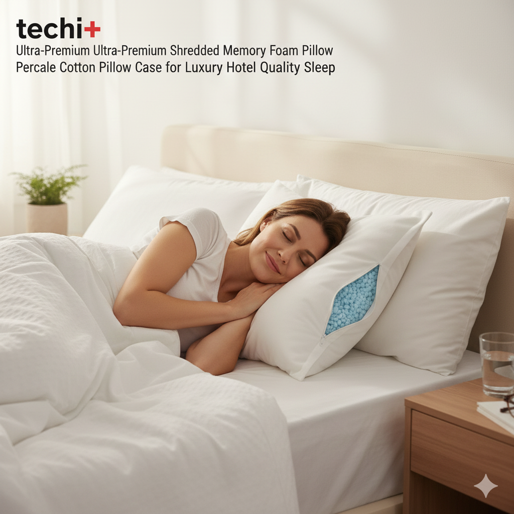 Premium Shredded Memory Foam Pillow - Percale cotton - Large