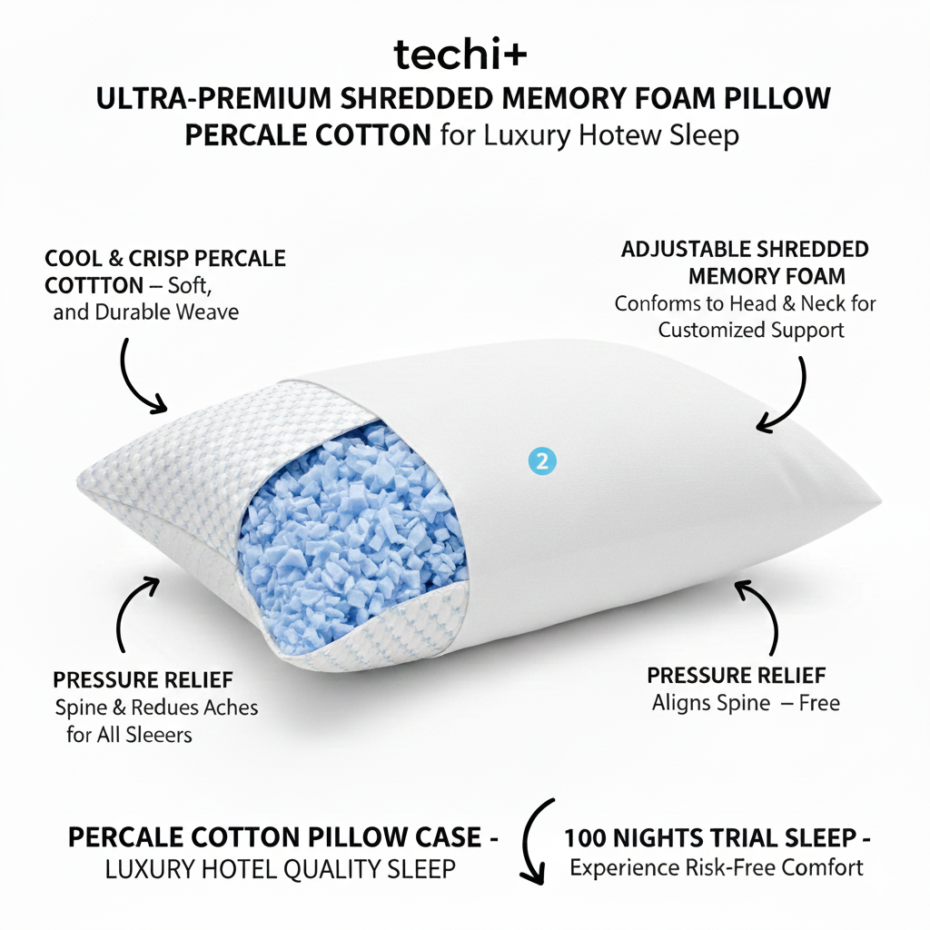 Premium Shredded Memory Foam Pillow - Percale cotton - Large