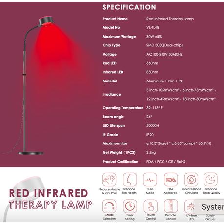 Red & Infrared Light Therapy Lamp  – Skin, Pain & Recovery