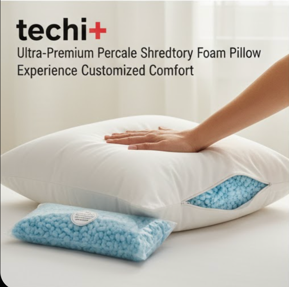Premium Shredded Memory Foam Pillow - Percale cotton - Large