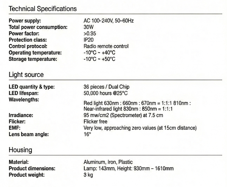Red Light Therapy lamp Pro  -  6 x Wavelengths   - Flexible Gooseneck
