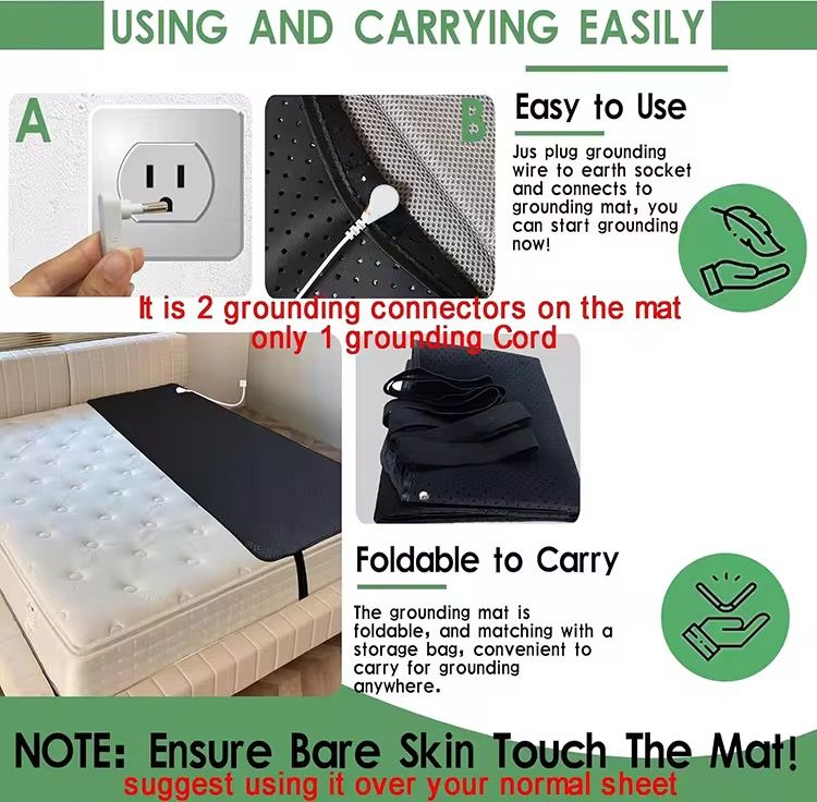 Grounding Bed Mat Cover & Earthing Rod Kit - SA adapter - Breathable - Sleeping