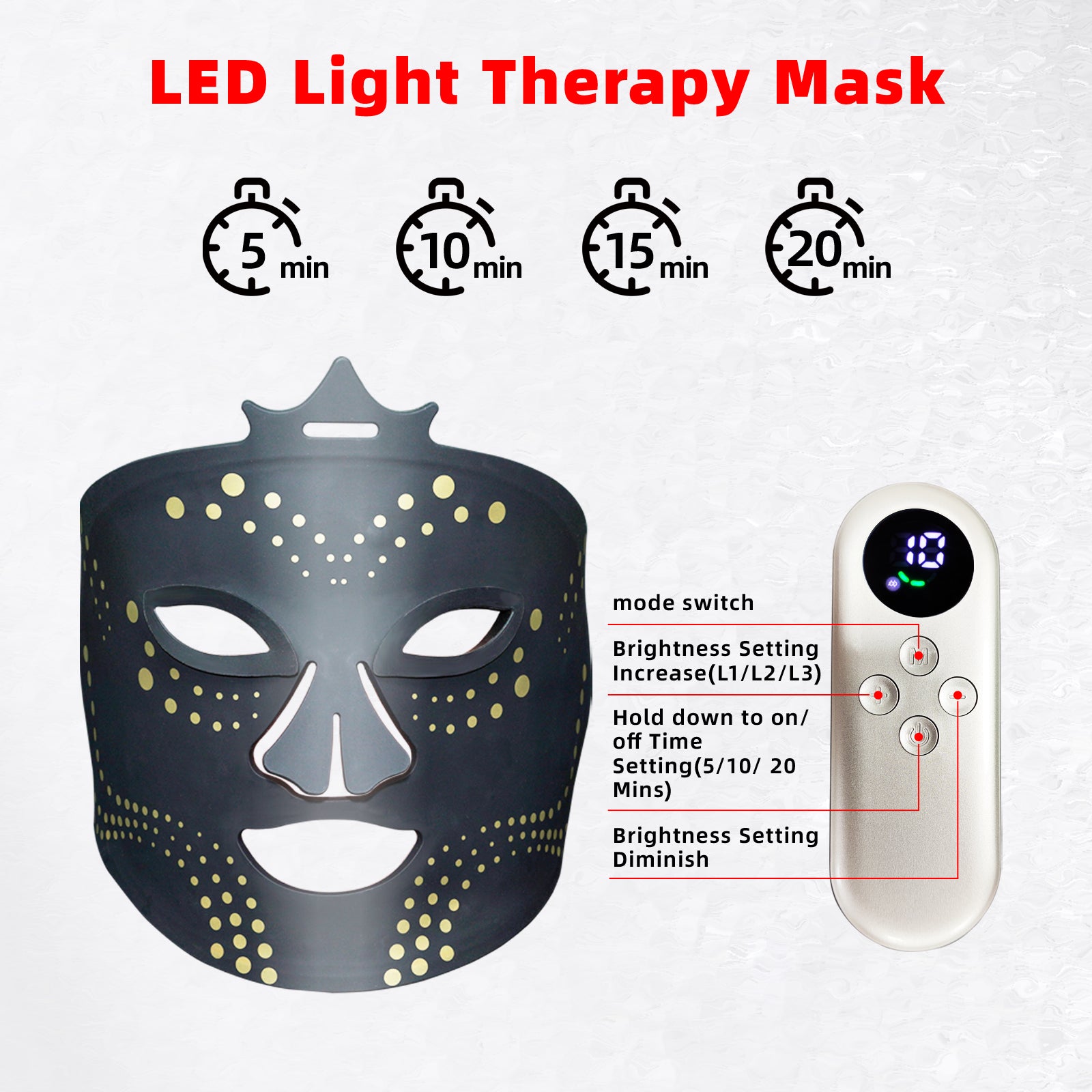 Red Light Therapy Silicon Mask, Infrared 850nm, Blue 480nm, Rechargeable , 4 x Wavelneghs